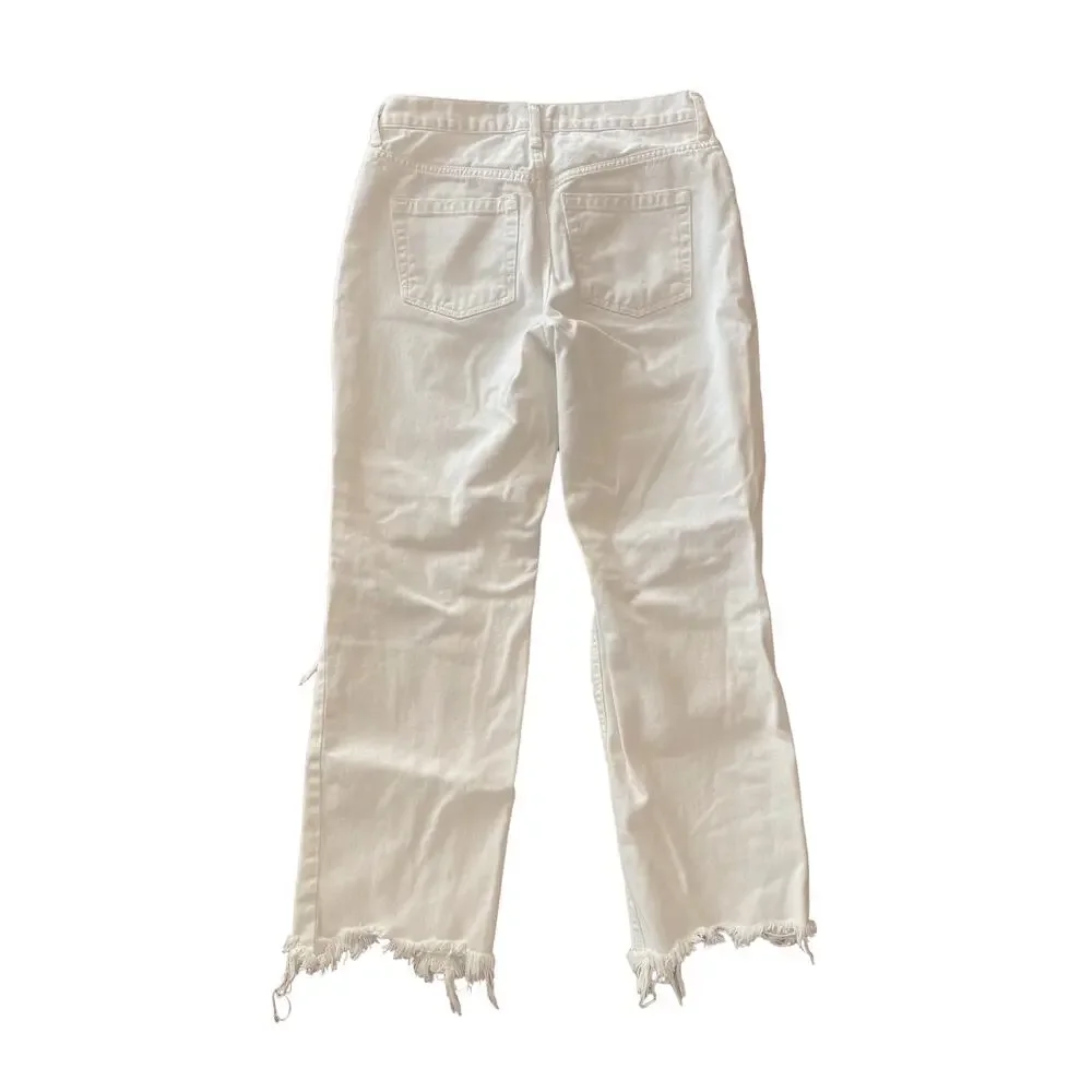 FP Free People Maggie White Mid Rise Straight Distressed Jeans Denim 26 - Picture 9 of 9